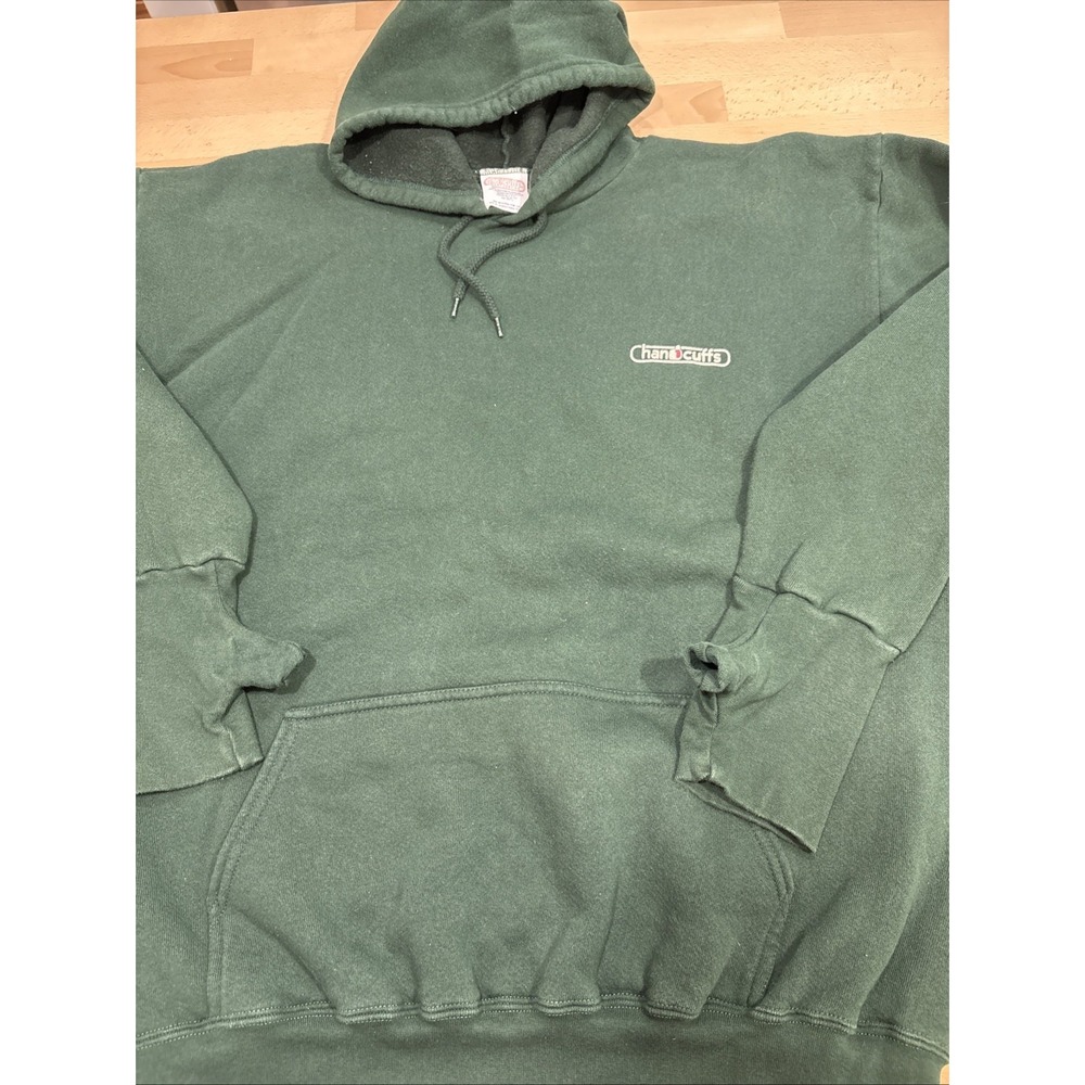 Vintage 90s Handcuffs Hoodie Sweatshirt Mens LG Green Thumb Holes Skate Grunge